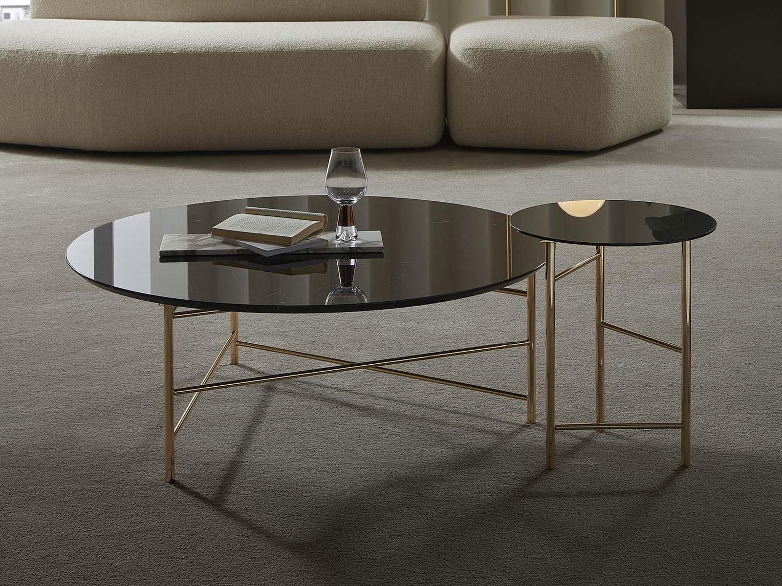 Tavolino base metallo oro top marmo marquinia Kyoto